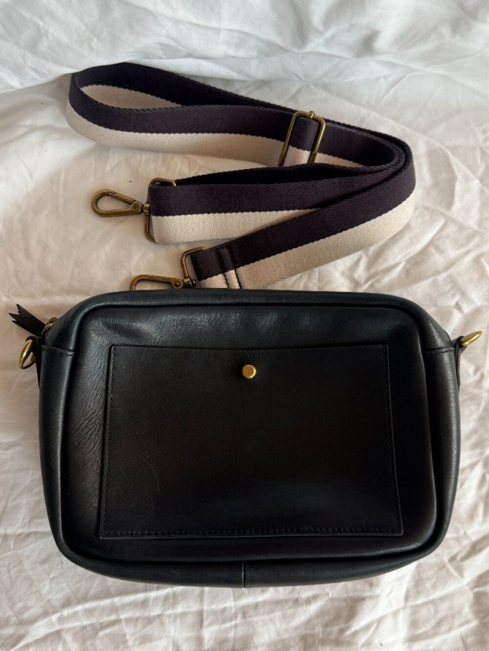 Madewell Black Leather Camera Crossbody Bag